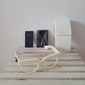 Authentic White Prada Glasses/Frames with Black Floral Details -Model VPR07Q